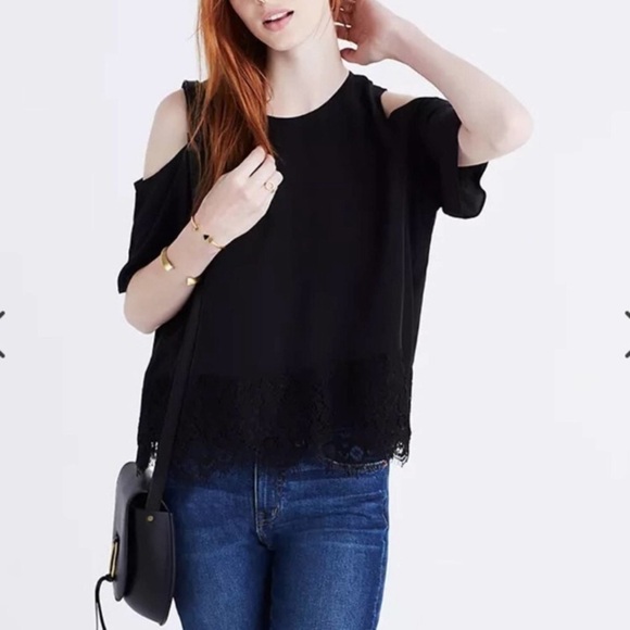 MADEWELL Silk Cold Shoulder Lace Detailed Top - Picture 2 of 14